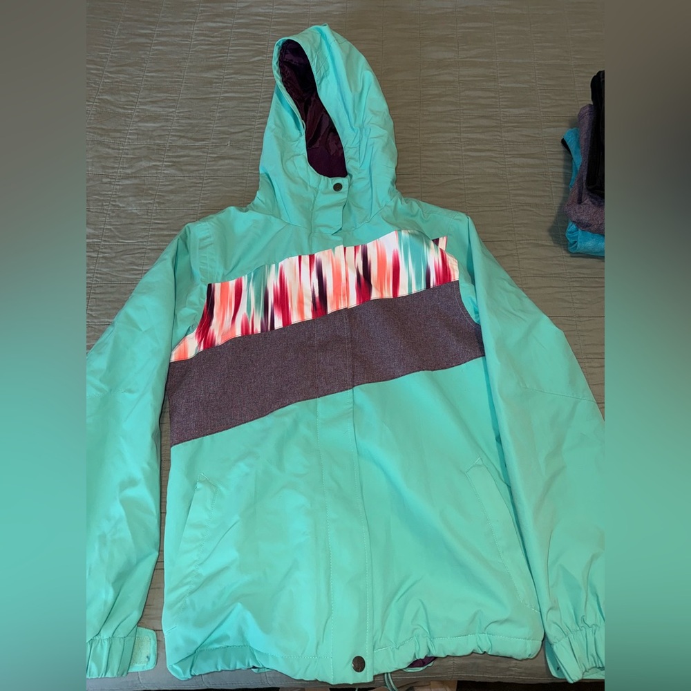 Aperture Teal and Purple Hooded Snowboarding Jacket